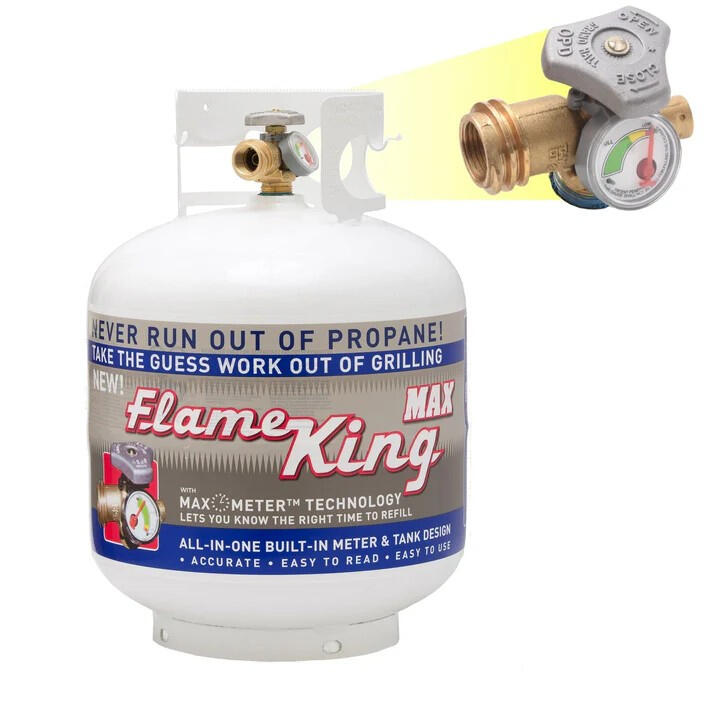 Flame King 20lb Propane Tank with Built-In Gauge for Grills and Heaters Flame King refillable 20lb propane tank with gas level gauge for grill heater and outdoor propane use